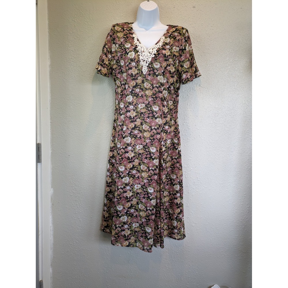 Sweet Miranda Floral Dress Cottagecore‎ Lace Trim Size 8P Vintage Corset Boho